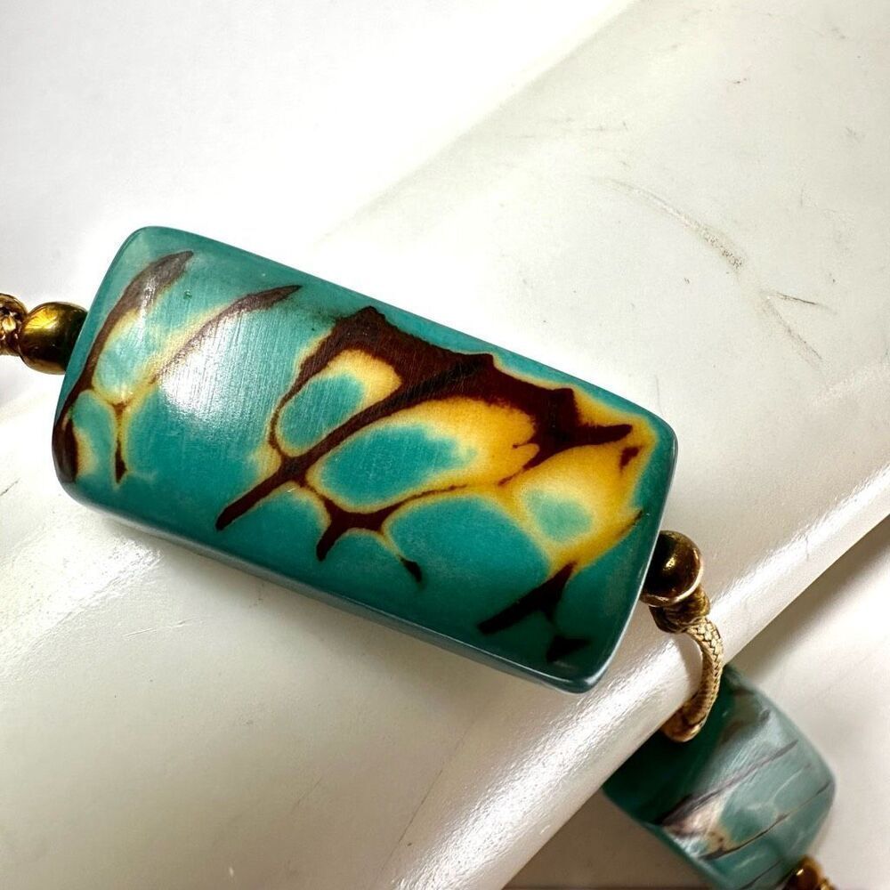 Bronzite and faux turquoise beaded adjustable necklace - Picture 7 of 9